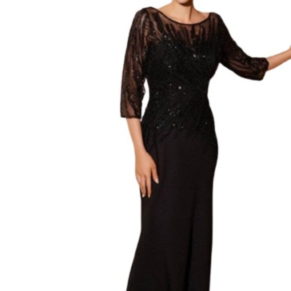 NWT Nox Anabel MH137 Stretch Satin Mother of the Bride Dress Black Size 10W